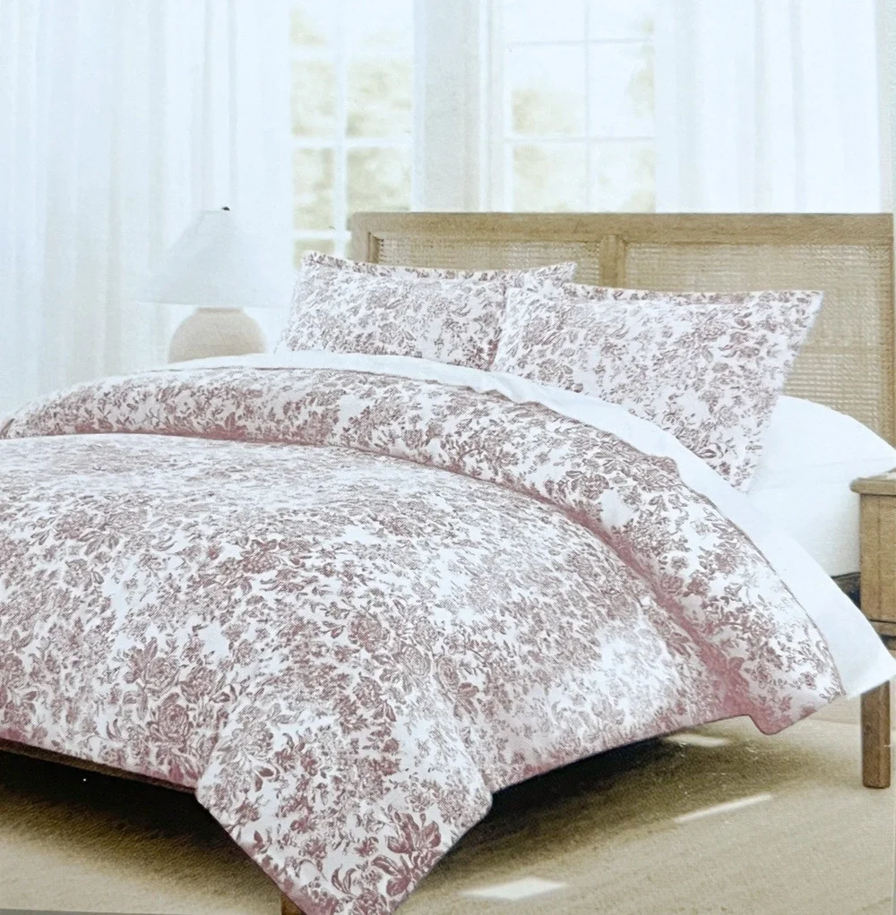 NEW Rachel Ashwell 100% Cotton Duvet Set - Pink White Floral, King Size